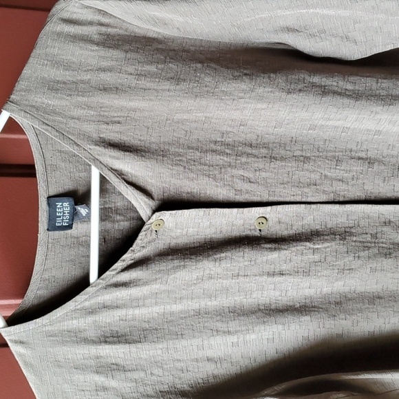 Eileen Fisher taupe silk and linen tunic 2 buttons to wear over tank top… - Picture 2 of 11